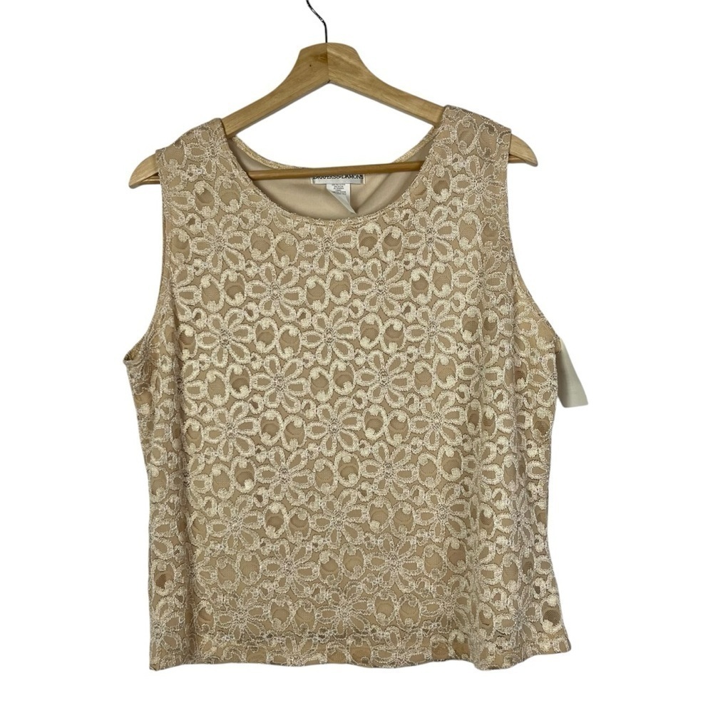 Vintage Draper's & Damon's Beige‎ Metallic Floral Lace Sleeveless Blouse XL
